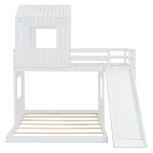 Wooden Twin Over Full Bunk Bed, Loft Bed With Playhouse, Farmhouse, Ladder, Slide And Guardrails - W