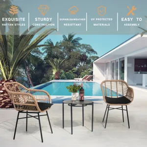 3 Pieces Of Luxury Outdoor Wicker Furniture, Patio Bistro Style Table And Chair Combination, Weather