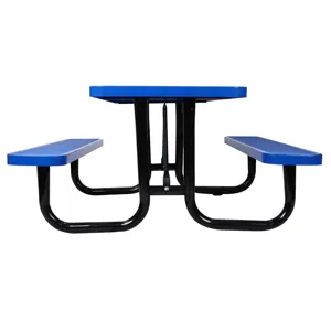 Rectangular Outdoor Steel Picnic Table With Umbrella Pole - Blue