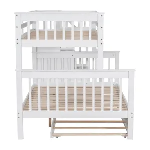 Twin Over Full Bunk Bed With Twin Size Trundle, Storage And Guard Rail For Bedroom, Dorm, For Adults