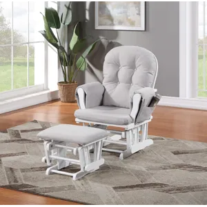 Mason - Glider And Ottoman White Wood - Woven Gray Fabric