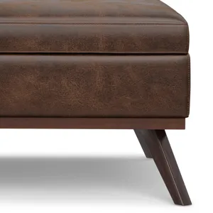 Owen - XL Square Coffee Table Storage Ottoman - Distressed Chestnut Brown