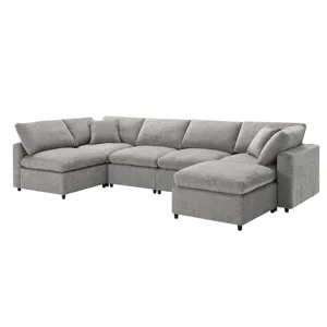 Modern Modular Cloud Sofa Bed, 6 Seat Chenille Sectional Couch Set With Ottoman, Free Combination, C
