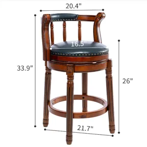 26\'\' Swivel Leather Wooden Bar Stool, 360 Degree Swivel Bar Height Chair With Backs For Home Kitch
