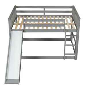 Full Over Full Bunk Bed With Slide And Ladder - Gray