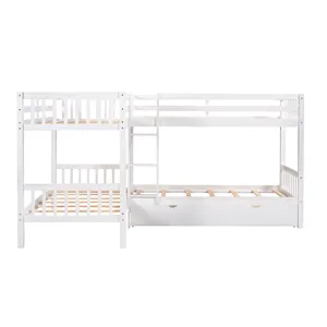 Twin L Shaped Bunk Bed With Drawers - Gray