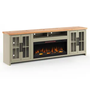 Vineyard - 97" Fireplace TV Stand - Sage Green / Fruitwood