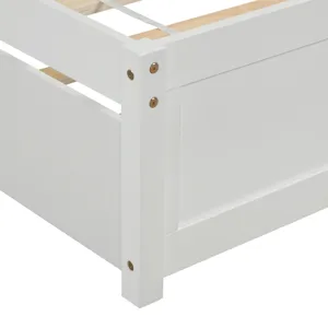 Twin Size Platform Bed Wood Bed Frame With Trundle - White