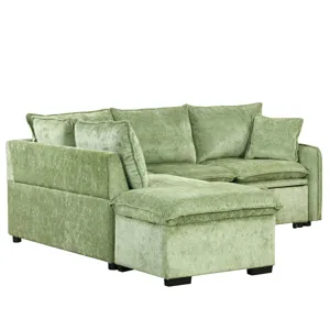 Convertible Sofa Bed Sectional Sofa Sleeper L-Shaped Sofa With A Storage Ottoman, Two Pillows, Two P