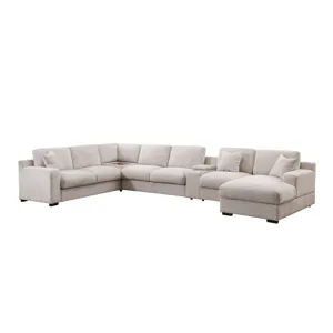 Celine - Chenille Fabric Corner Sectional Sofa With Right-Facing Chaise, Cupholders, And Charging Po
