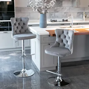 Swivel Velvet Barstools Adjusatble Seat Height From 25-33\", Modern Upholstered Chrome Base Bar Stoo