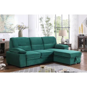 Kipling - Velvet Fabric Reversible Sleeper Sectional Sofa Chaise - Green