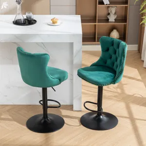Swivel Velvet Barstools Adjusatble Seat Height, Modern Upholstered Bar Stools With Backs Comfortable