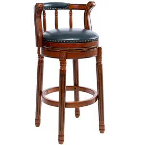 Bar Stools Seat Height 29.5\'\' Leather Wooden Bar Stools - Dark Blue