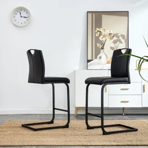 PU Chair Barstool Dining Counter Height Chair (Set of 2) - Black