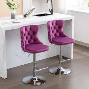 Swivel Velvet Barstools, Adjusatble Seat Height 1712PP (Set of 2) - Purple