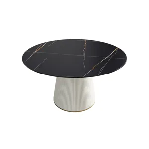 Modern Artificial Stone Round Plywood PU Base Dining Table, Can Accommodate 6 People, (Not Including