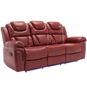 3 Pieces Recliner Sofa Sets Home Theater Seating Manual Recliner Chair With Center Console And Led L