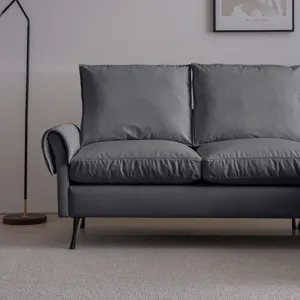 Modern Sectional Technical Leather L-Shaped Sofa Couch With Reversible Chaise Lounge - Dark Gray