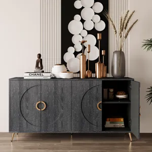 Modern Lacquered 4 Door Wooden Cabinet Sideboard Buffet Server Cabinet Storage Cabinet, For Living R