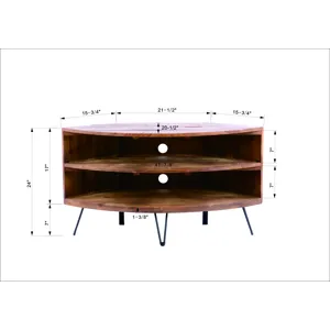Fan Shape Reclaimed Wood Corner Media Table For Living Room Wise Use Your Space - Natural