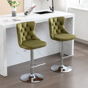 Swivel Velvet Barstools Adjusatble Seat Height From 25-33\", Modern Upholstered Chrome Base Bar Stoo