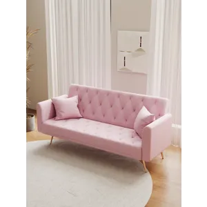 Convertible Double Folding Living Room Sofa Bed - Pink