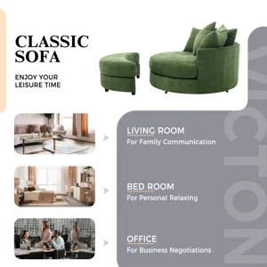 360° Swivel Accent Barrel Chair With Storage Ottoman & 4 Pillows, Modern Chenille Leisure Chair Roun