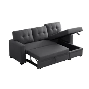 Upholstered Pull Out Sectional Sofa With Chaise - Dark Gray