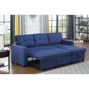 Upholstered Pull Out Sectional Sofa With Chaise - Blue