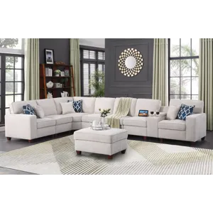 Ted - Sectional Sofa With Ottoman - Beige