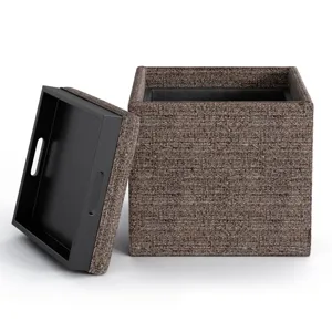 Rockwood - Cube Storage Ottoman with Tray - Mink Brown