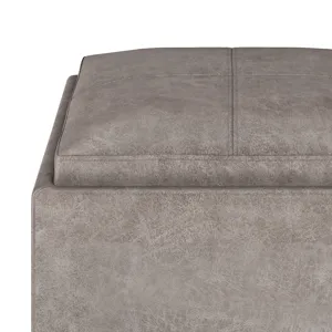 Rockwood - Cube Storage Ottoman with Tray - Distressed Grey Taupe
