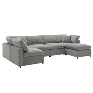 Modern Modular Cloud Sofa Bed, 6 Seat Chenille Sectional Couch Set With Ottoman, Free Combination, C