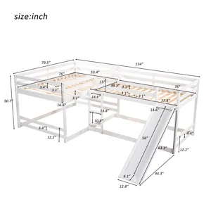Full And Twin Size L-Shaped Bunk Bed With Slide And Short Ladder - White