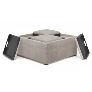 Avalon - Square Coffee Table Storage Ottoman - Distressed Grey Taupe