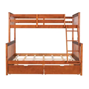 Twin Over Full Bunk Bed With Ladders And Two Storage Drawers - Walnut