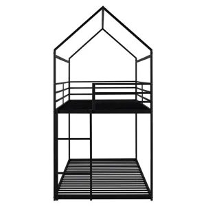 Bunk Beds For Kids Twin Over Twin, House Bunk Bed Metal Bed Frame Built-In Ladder, No Box Spring Nee