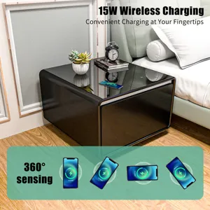 Modern Smart Side Table With Built-In Fridge, Wireless Charging, Temperature Control, Power Socket, 
