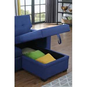 Upholstered Pull Out Sectional Sofa With Chaise - Blue