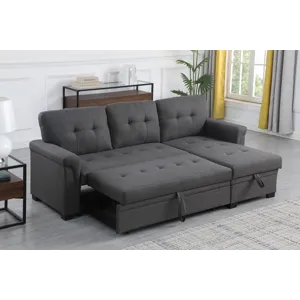 Lucca - Linen Reversible Sleeper Sectional Sofa With Storage Chaise - Dark Gray
