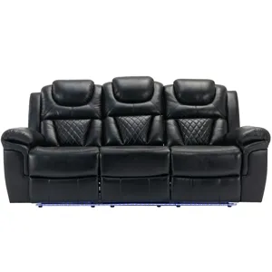 Home Theater Seating Manual Recliner Chair With Center Console And Led Light Strip For Living Room -