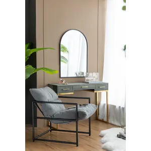 Arched Mirror With Metal Frame, Wall Mirror For Living Room Bedroom Entryway - Black