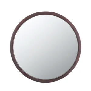 Circle Wall Mirror With Wooden Frame And Walnut Finish, Wall Mirror For Living Room Dining Room - Br