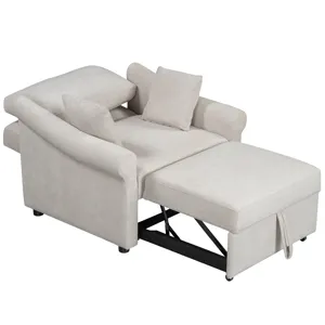 Chenille Convertible Sleeper Chair With Adjustable Backrest, 3 In 1 Lounger Chair Turns Into Bed, Si