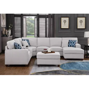Tina - 8 Piece Upholstered Sectional With Ottoman - Light Gray