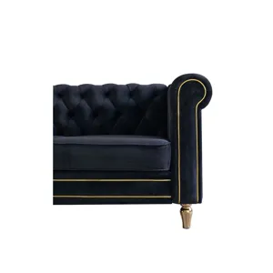 Chesterfield - Velvet Sofa 84.65\" For Living Room - Black
