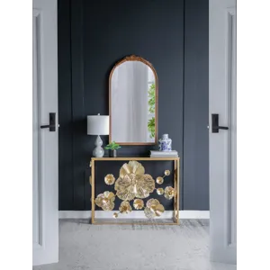 Console Table With Mirrored Glass Top, Modern Entryway Table For Living Room Foyer Entryway - Gold