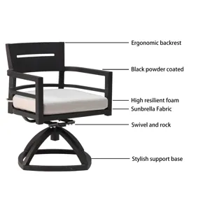 Outdoor Patio Swivel Rocker With Outdoor-Grade Sunbrella Fabric Cushions (Set of 2) - Ember Black