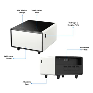Modern Smart Side Table With Built-In Fridge, Wireless Charging, Temperature Control, Power Socket, 